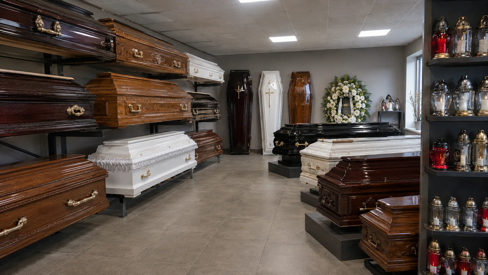 Imagine de prezentare cu sicrie și produse funerare
