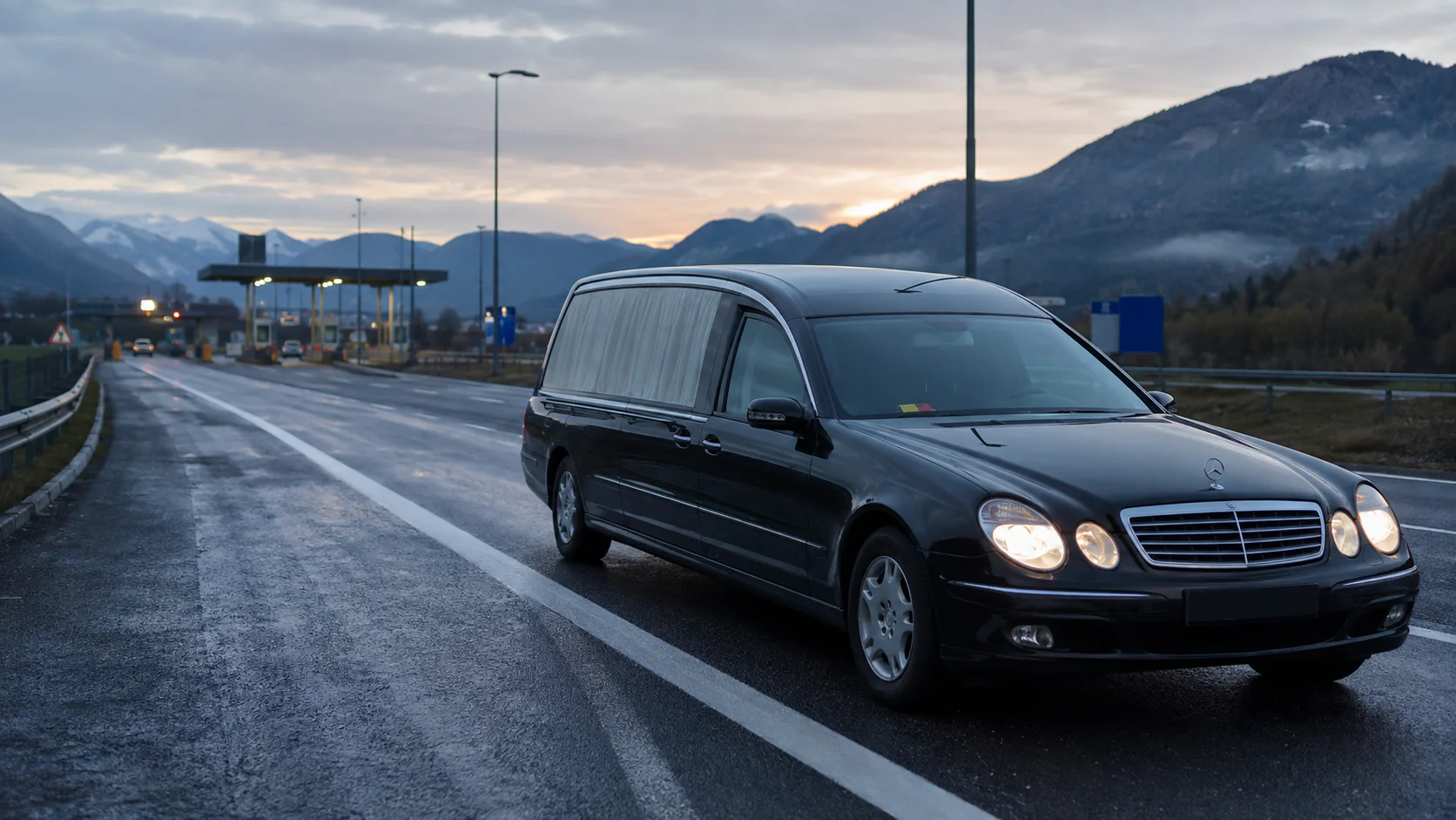 Autovehicul funerar pe un traseu internațional de repatriere către România